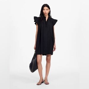 Madewell Black Flutter Sleeve Button-Front Mini Dress in Poplin‎ Size small nwt